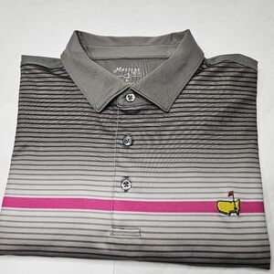 Masters Tech Polo Shirt Mens XL Grey Stripe Performance Golf Augusta National